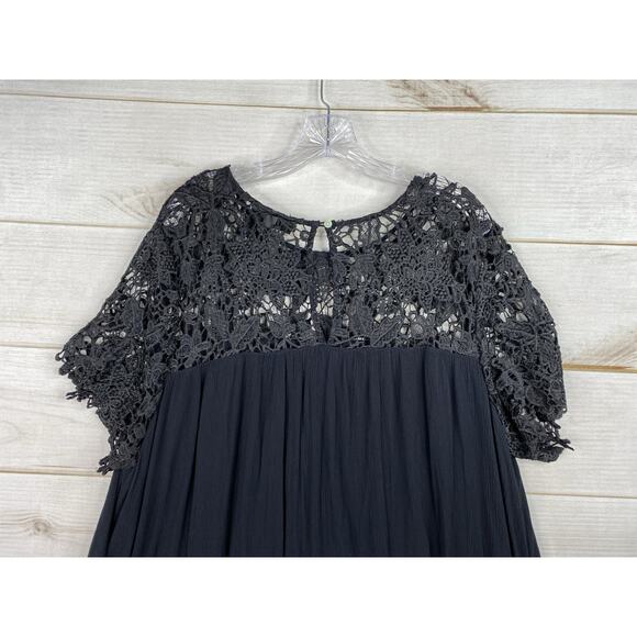 Lane Bryant Dress Womens Plus 22 Black Crochet Lace Pleated Minimal Boho Pockets - Picture 9 of 12